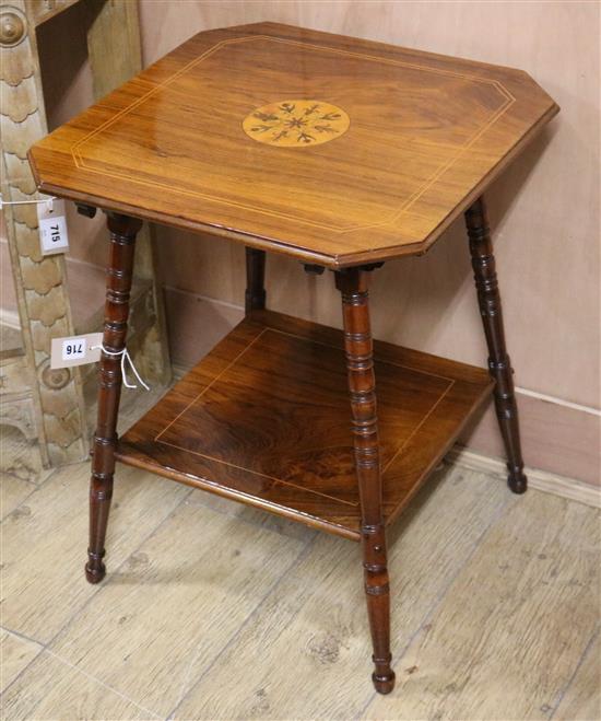 An Edwardian banded mahogany Sutherland table and a Victorian inlaid rosewood two-tier occasional table W.61 and 48cm
